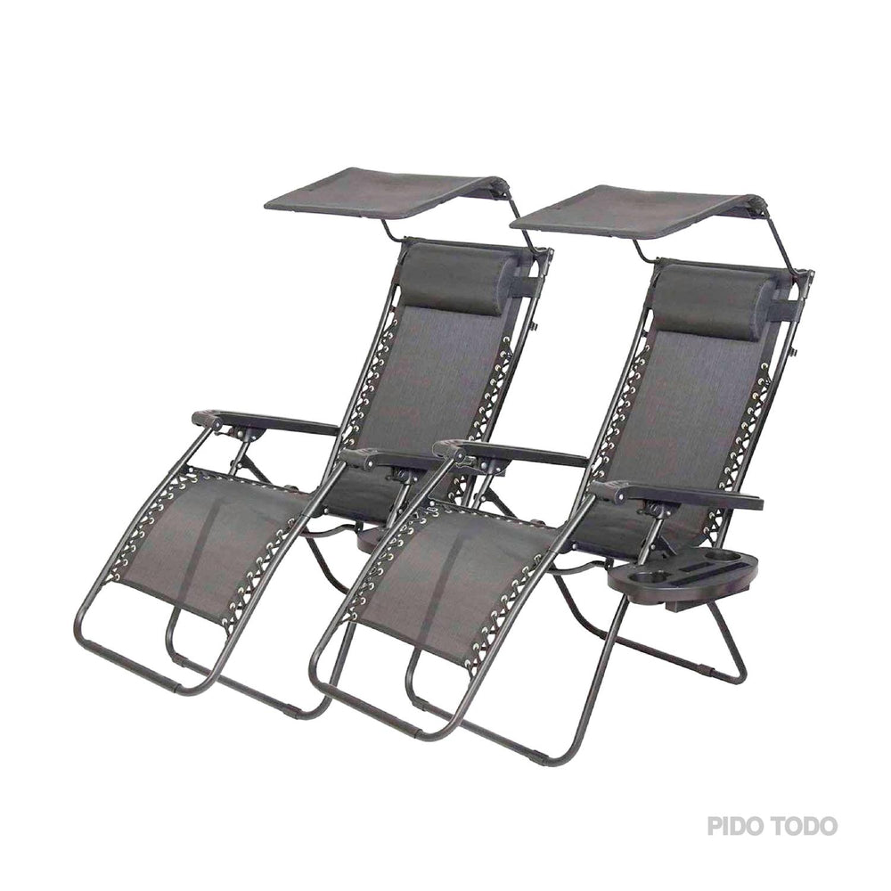 Set De 2 Sillas Camastro Plegable Tecnologia Gravedad Cero Reclinable con sombrilla