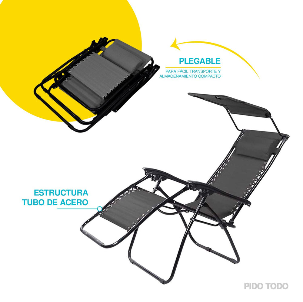 Set De 2 Sillas Camastro Plegable Tecnologia Gravedad Cero Reclinable con sombrilla
