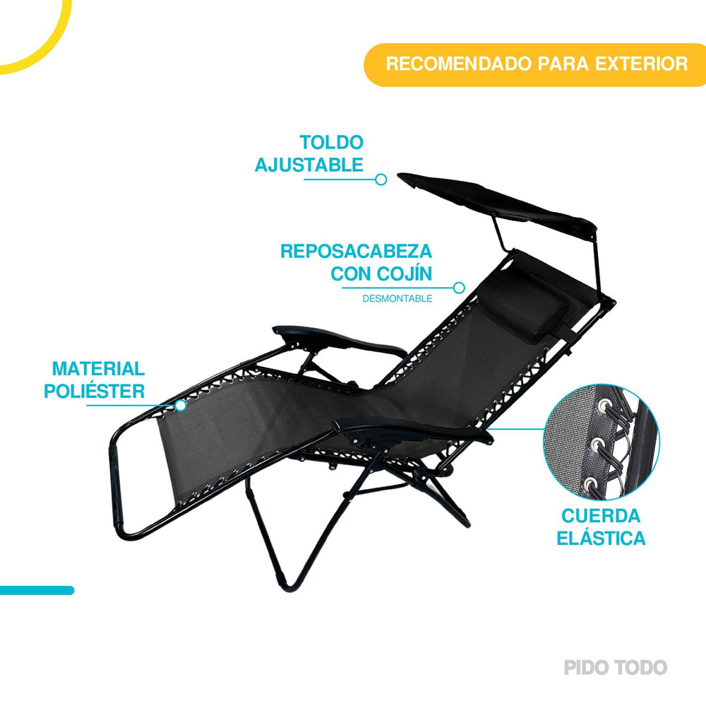 Set De 2 Sillas Camastro Plegable Tecnologia Gravedad Cero Reclinable con sombrilla