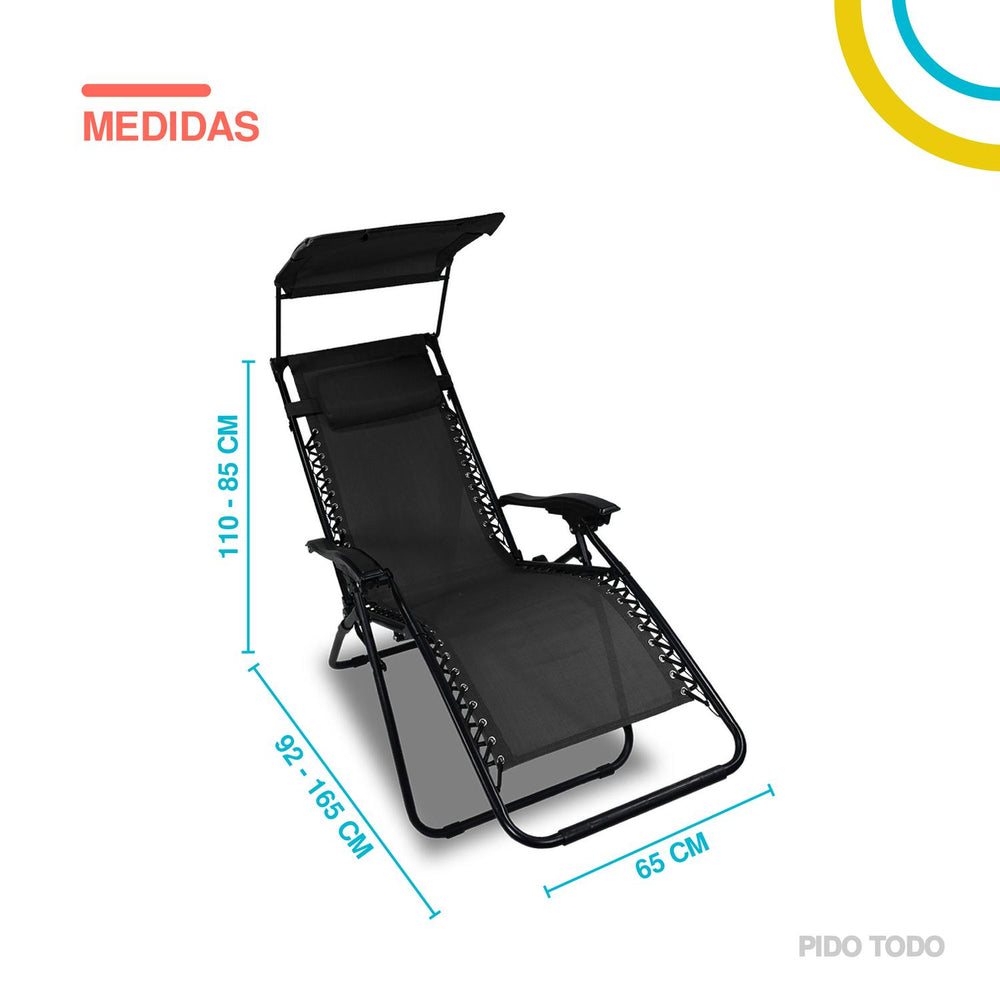 Set De 2 Sillas Camastro Plegable Tecnologia Gravedad Cero Reclinable con sombrilla