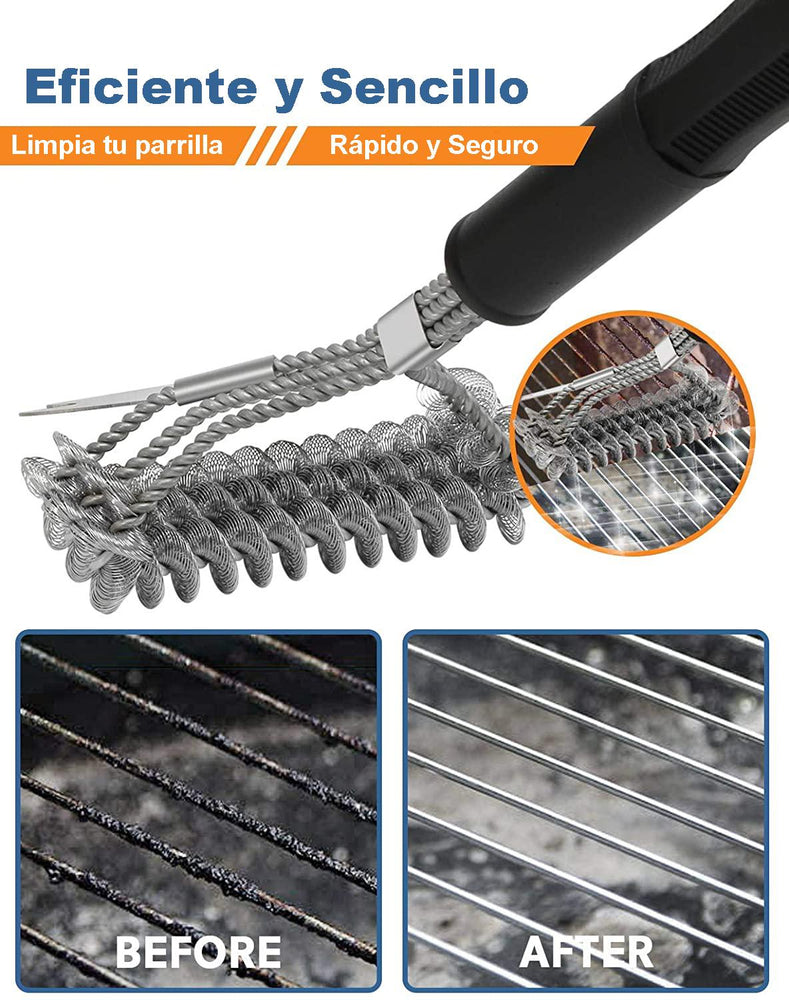 Cepillo parrilla barbacoa sin cerdas Acero Inoxidable 3 en 1