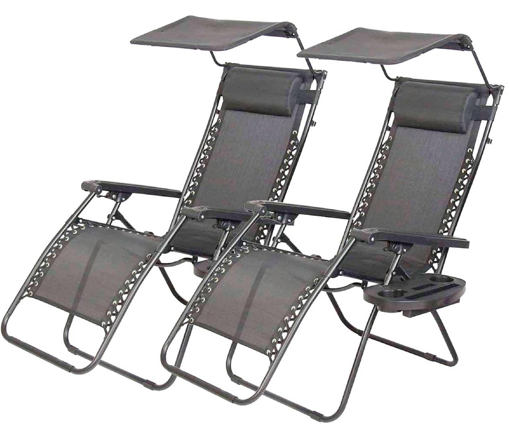 Set De 2 Sillas Camastro Plegable Tecnologia Gravedad Cero Reclinable con sombrilla