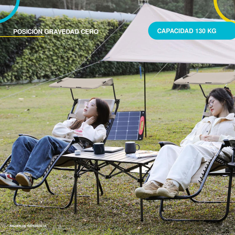Set De 2 Sillas Camastro Plegable Tecnologia Gravedad Cero Reclinable con sombrilla