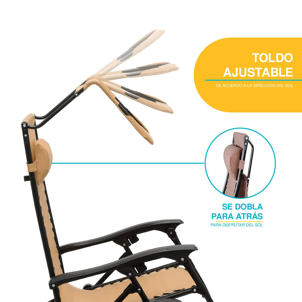 Set De 2 Sillas Camastro Plegable Tecnologia Gravedad Cero Reclinable con sombrilla