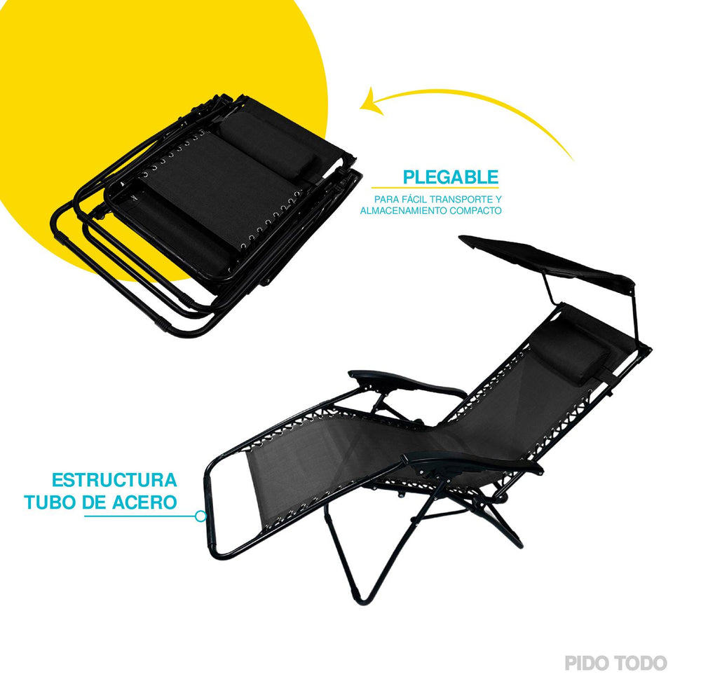 Set De 2 Sillas Camastro Plegable Tecnologia Gravedad Cero Reclinable con sombrilla