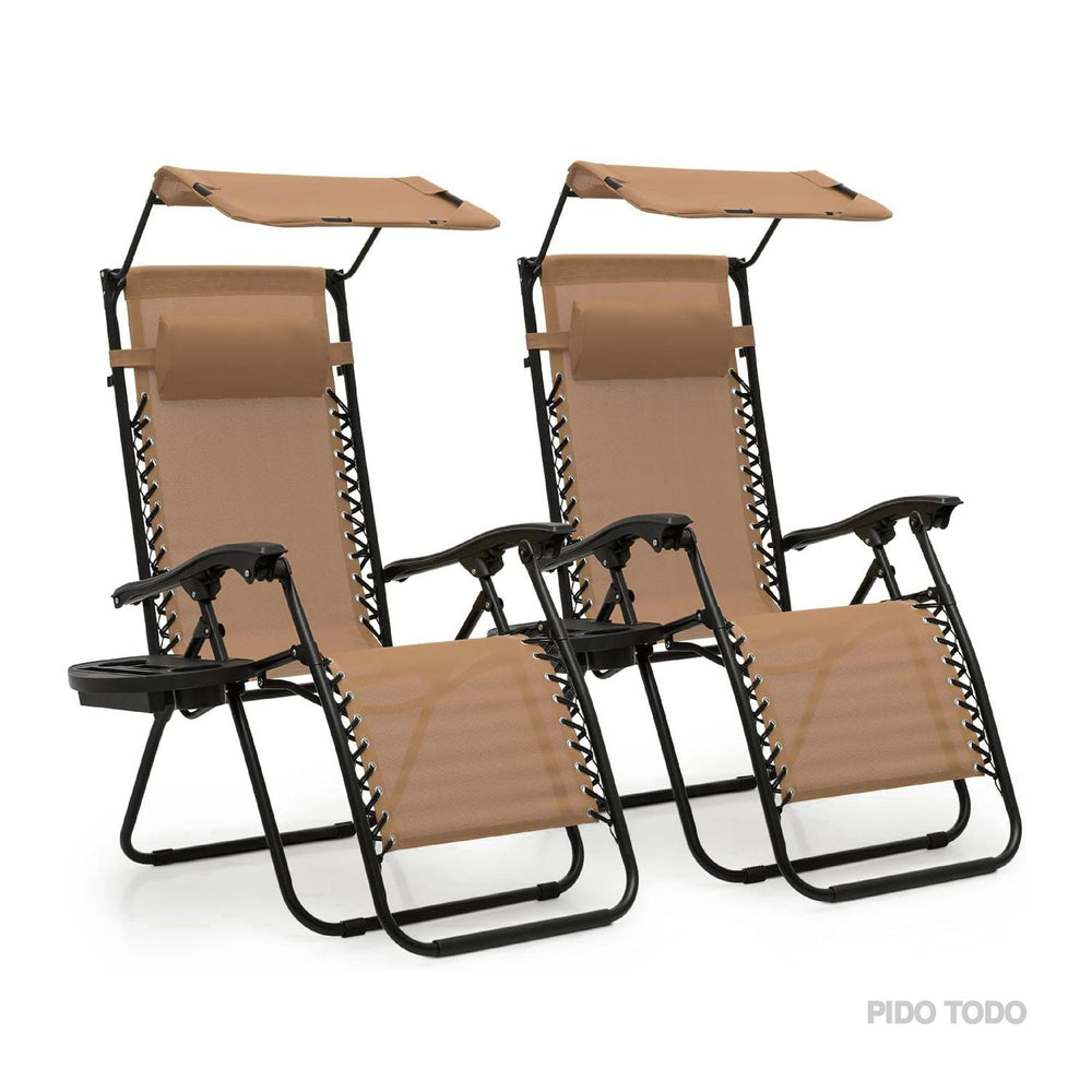 Set De 2 Sillas Camastro Plegable Tecnologia Gravedad Cero Reclinable con sombrilla
