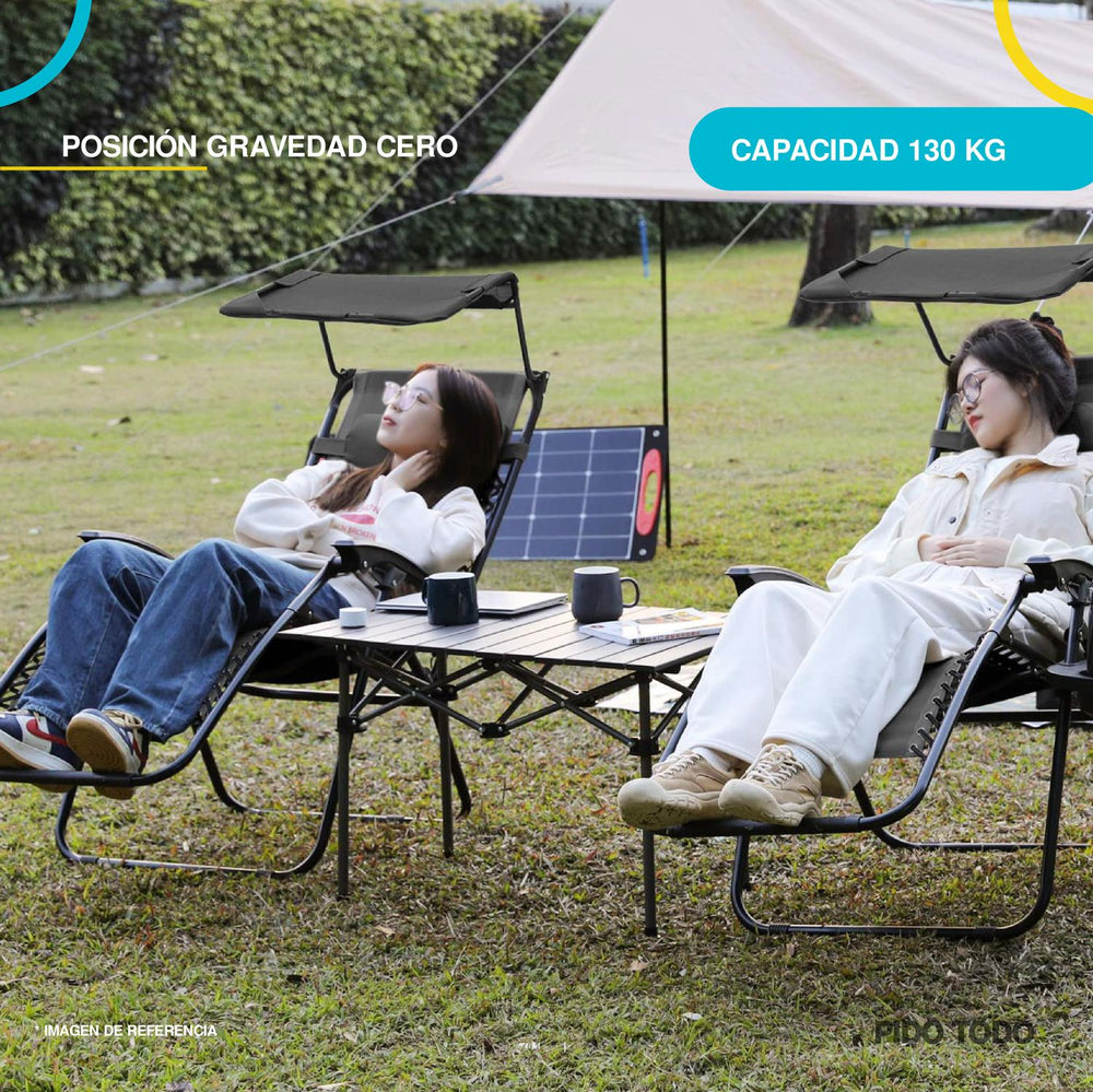 Set De 2 Sillas Camastro Plegable Tecnologia Gravedad Cero Reclinable con sombrilla